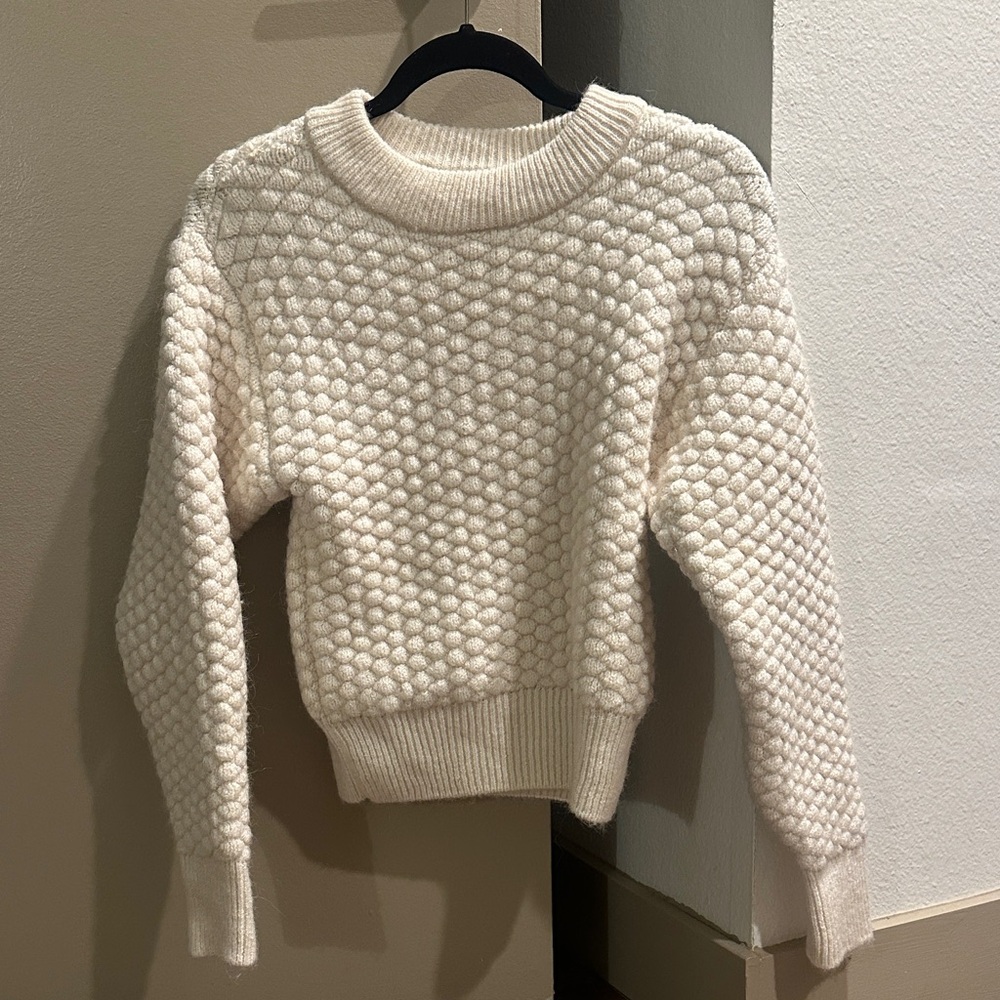 Mango Cream Textured Crew Neck Sweater